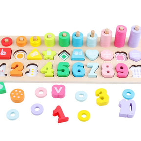 Tabuleiro numérico + Formas Geométricas em Madeira